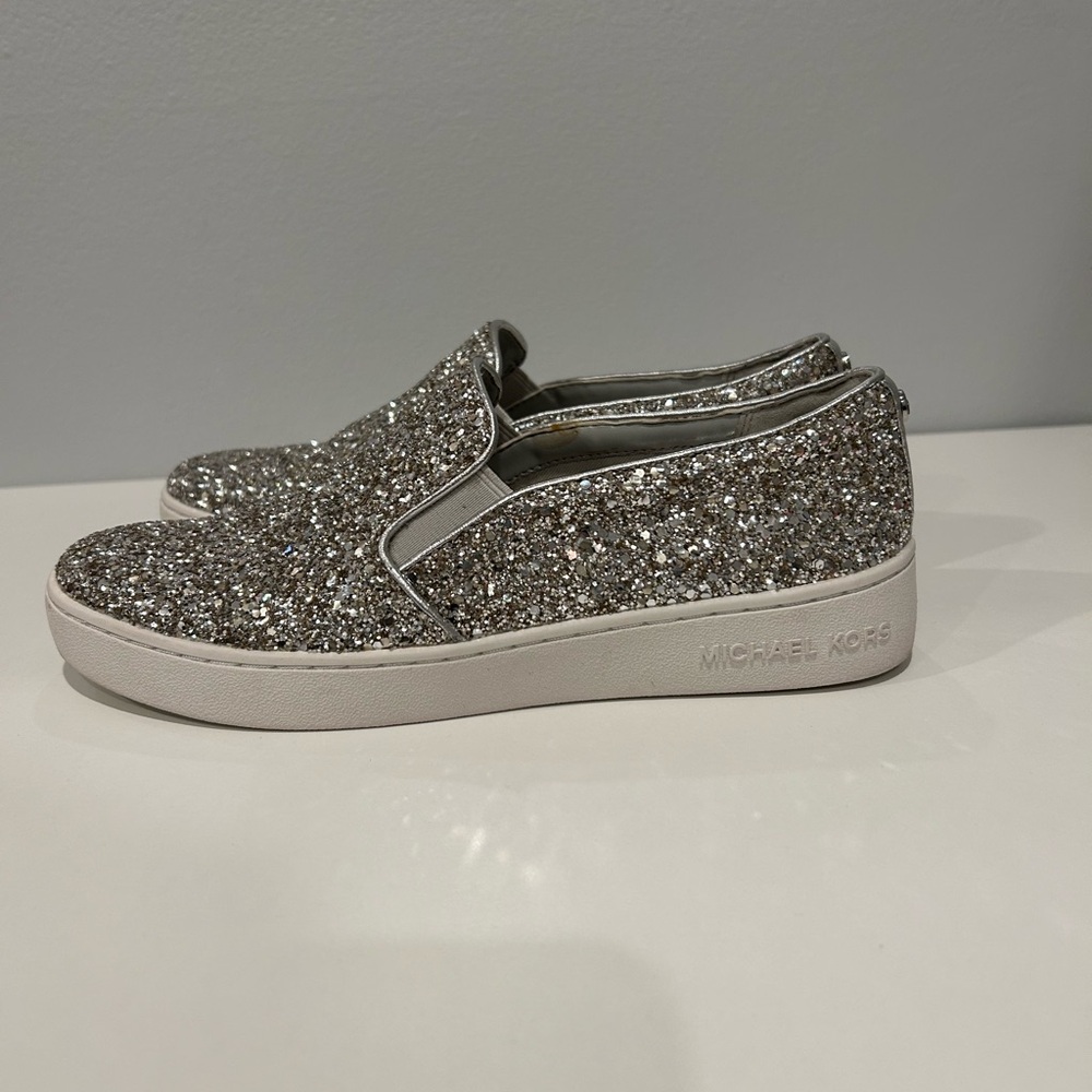 Michael Kors Silver Glitter Slip-On Sneakers - Picture 4 of 8
